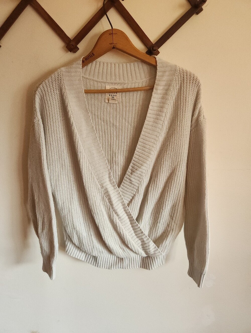 Billabong Baby Blue Ivory V-Neck Wrap Knit Sweater Cotton Blend Large